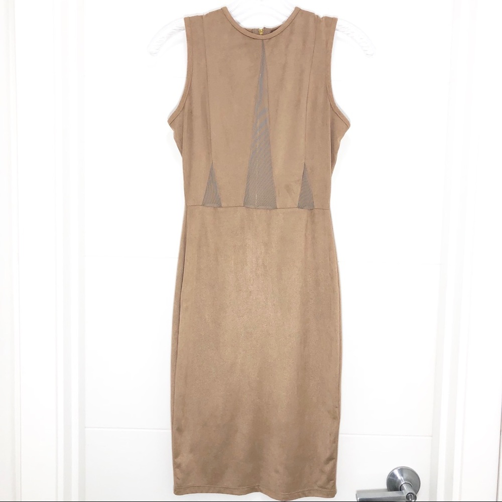 NWOT Taupe Bodycon Mesh Cutout Dress XS